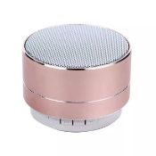 Mini Portable Metal Round Bluetooth Wireless Super Bass Speaker - Rose Gold