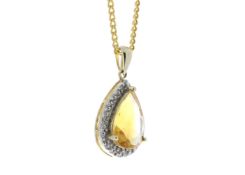 9ct Yellow Gold Citrine Diamond Cluster Pendant (C2.79) 0.08 Carats