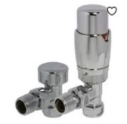 Brand New Boxed Angled Radiator Valve & Lockshield Set Thermostatic Chrome RRP £42 **No VAT**