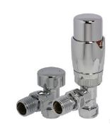 New Boxed 2 x Sets Angled Thermostatic Radiator Valve & Lockshield Set Thermostatic Chrome RRP £8...
