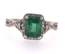 Certified 2.30 TCTW Natural Emerald and Diamonds 18K White Gold Ring