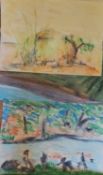 Vintage Bamboo Briefcase & Pastoral Art Books