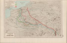 WW1 The Main Battlefields Western Front Coloured Antique Map 1922.