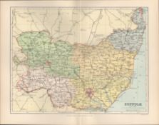 Bury St Edmunds Ipswich Beccles Southwold Victorian Antique Map.