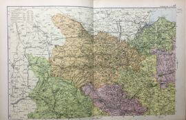 Coloured Antique Large Map Yorkshire North West GW Bacon 1904.