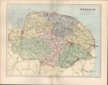 Norwich Great Yarmouth Cromer Kings Lynn Victorian Antique Map.