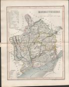Monmouthshire Wales 1850 Antique Steel Engraved Map.