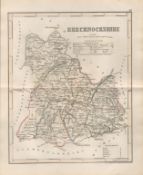 Brecknockshire Historic County of Wales 1850 Antique Map.