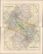 Staffordshire Detailed Victorian 1894 Coloured Antique Map.