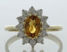 9ct Yellow Gold Oval Centre And Citrine Ring (C0.84) 0.40 Carats