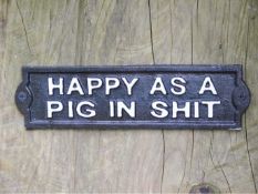 Cast Iron Sign 'Happy As A Pig In Shit'