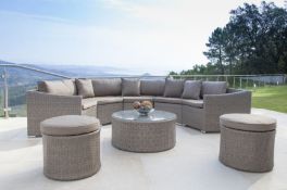 Whitehall Light Brown Curved Rattan Sofa Set With Table and Stools