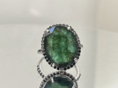Beautiful 11 CT Natural Emerald Ring With Natural Black Diamonds And 18k Gold
