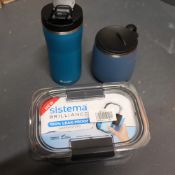 2 Travel Mugs and Container x3 (131)