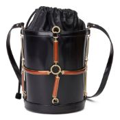 Gucci Black Vinyl, Lambskin & Rust Enamel Bucket Bag