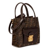 Fendi Brown Zucca Canvas & Calfskin Leather Vintage Shoulder Tote