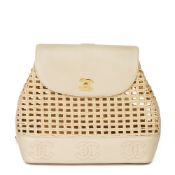 Chanel Beige Lambskin & Wicker Vintage Classic Backpack With Pouch