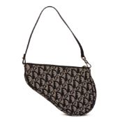 Christian Dior Black Canvas & Blue Calfskin Leather Vintage Mini Saddle Bag