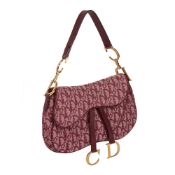 Christian Dior Bordeaux Monogram Canvas & Calfskin Leather Vintage Double Saddle Bag