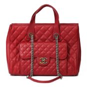 Chanel Burgundy Quilted Caviar Leather Large Casual Pocket Tote