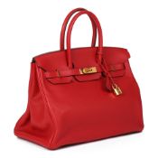 Hermès Vermillion Clemence Leather Birkin 35cm Retourne
