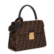 Fendi Brown Zucca Canvas & Calfskin Leather Vintage Top Handle Shoulder Bag