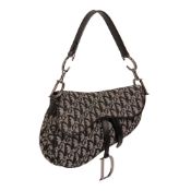 Christian Dior Black Monogram Canvas & Calfskin Leather Vintage Saddle Bag
