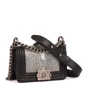 Chanel Black Lambskin & Hologram Galuchat Micro Le Boy