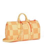 Louis Vuitton Natural & Orange Raffia, Beige Calfskin Leather Keepall 50 Bandouliere