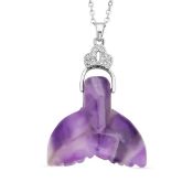 New!! Amethyst and White Austrian Crystal Caudal Fin Pendant With Chain In Silver Tone