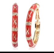 New!! White Austrian Crystal Red Enamelled Hoop Earrings
