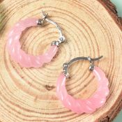 New!! Designer Inspired - Carved Pink Jade Twisted Earrings In Sterling Silver