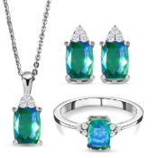 New!! 3 Piece Set - Peacock Triplet Quartz and Natural Cambodian Zircon