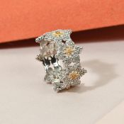 New!! Yellow Diamond Ring In Platinum and Gold Overlay Sterling Silver