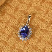 New!! 9K Yellow Gold Tanzanite and Natural Cambodian Zircon Pendant