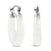 New!! Designer Inspired - Carved White Jade Twisted Earrings In Sterling Silver