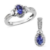 New!! 2 Piece Set - Tanzanite and Natural Cambodian Zircon Ring and Pendant