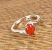 New!! Natural Coral Ring & Earrings In Sterling Silver