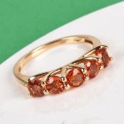 New!! 9K Gold Aaa Sunset Sapphire 5 Stone Ring