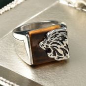 New!! Yellow Tigers Eye Lion Ring & Yellow Tigers Eye Lion Pendant With Chain