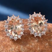 New!! Simulated Champagne & White Diamond Halo Pendant & Matching Earrings