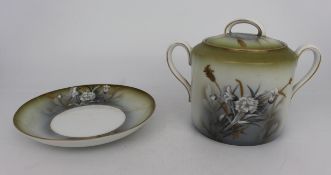 Russian Imperial Lidded Sugar Pot & Saucer by M S Kuznetsov c.1900