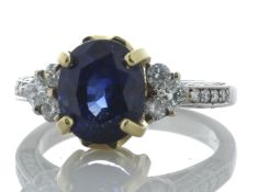 18ct White Gold With Stone Set Shoulders Diamond And Sapphire Ring (S4.85) 0.50 Carats