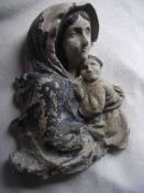 Antique Madonna & Child Wall Hanging figure - 11 3/4