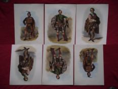 The Clans of The Scottish Highlands - 6 X Hand Coloured Lithographs - No Date