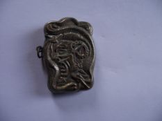 Antique Japanese Vesta Case - Samurai or Demon Mask? Encircled By SerpentAntique Japanese Vesta Case