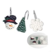 New Christmas Snow Curtain Hooks Snowman Christmas Tree Snow Bathroom Rolling Hangers 12PC Set