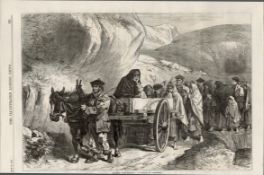 Village Funeral In Connemara Ireland 1870 Antique Print.