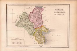 Armagh Monaghan & Louth Antique 1850’s Map Mrs Hall Tour of Ireland.