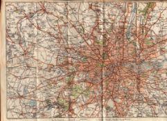London Environs Detailed Coloured Vintage 1924 Map.